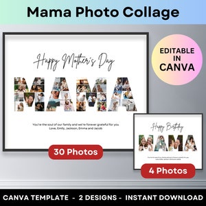 Colagem de fotos para mães, presente de Dia das Mães para crianças, presentes personalizados de aniversário para mães, colagem de palavras personalizada, modelo Canva, colagem de imagens