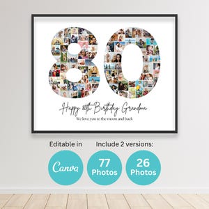 数字80のコラージュ 80歳の誕生日の数字の写真コラージュ 印刷可能なCanvaコラージュテンプレート 写真コラージュポスター 誕生日プレゼント おばあちゃん おじいちゃん