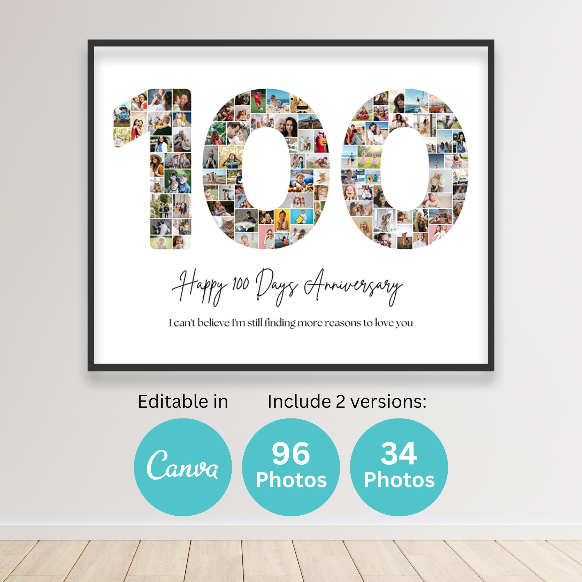 100th Birthday Number 100 Photo Collage Printable Canva Frame Template ...