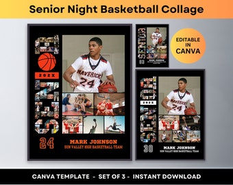 Senior Night Poster Basketball Player Sports Photo Collage Student Athlete Graduation Photo Gift Picture Collage Editable Canva Template
