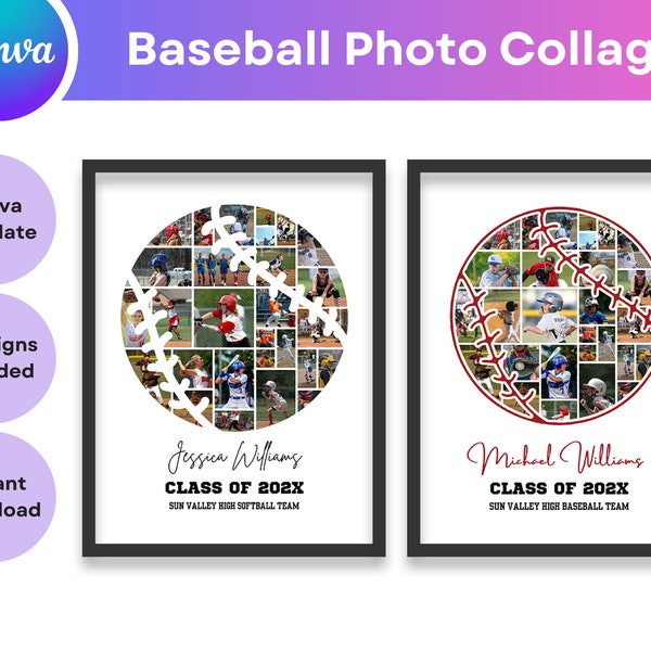 Baseball Sport Foto Collage Vorlage Personalisiertes Trainer Geschenk Softball Spieler Abschlussgeschenk Benutzerdefiniertes Sportteam druckbares Poster