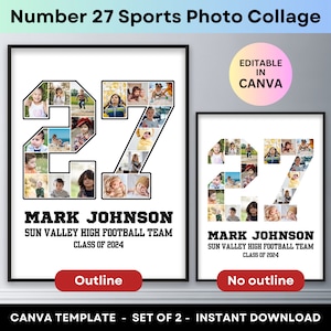 Sports Photo Collage Player Number 27 Graduation Gift Senior Night Athlete Grad Poster Football Basketball Baseball Hockey Canva Template