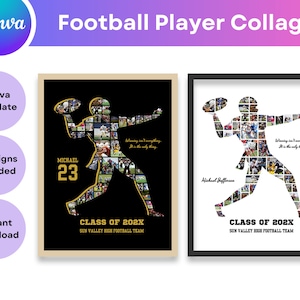 Photo Collage Football Canva Template Football Player Silhouette Personalized Coach Birthday Gifts Senior Graduation Gift Sports Team Photo