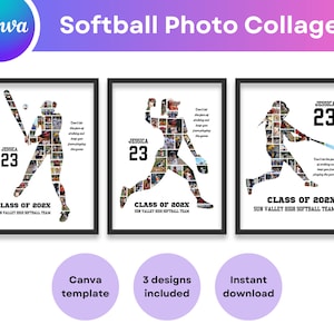 Photo Collage Softball Canva Template Personalized Coach Softball Player Birthday Gift Graduation Photos Custom Sports Team Printable Poster