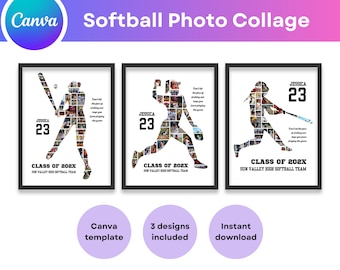 Photo Collage Softball Canva Template Personalized Coach Softball Player Birthday Gift Graduation Photos Custom Sports Team Printable Poster