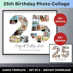 25e verjaardag nummer 25 fotocollage afdrukbare canvas lijstsjabloon 25e verjaardag fotocollage 8 x 10 poster gepersonaliseerde verjaardagscadeau