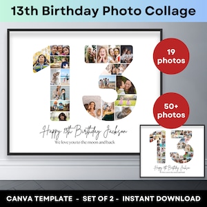 13.Geburtstag Zahl 13 Foto Collage druckbare Canva Rahmen Vorlage 13. Jahrestag Bild Collage 8x10 Poster Geburtstag Geschenk Sohn Tochter