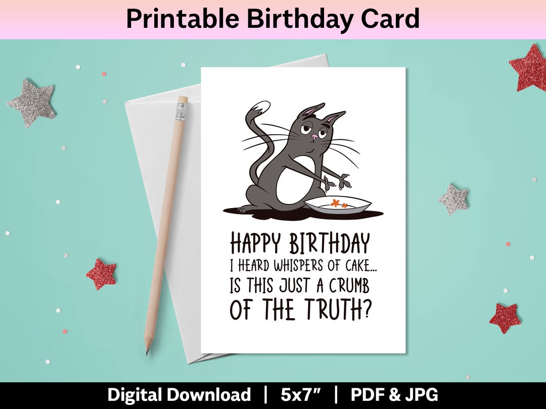 Funny Cat Birthday Card Printable DIY Card for Cat Lover - Etsy