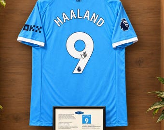 Camiseta firmada de Erling Haaland de la temporada 2026/27, camiseta del Manchester City, artículo de colección de fútbol autografiado, regalo de recuerdos deportivos