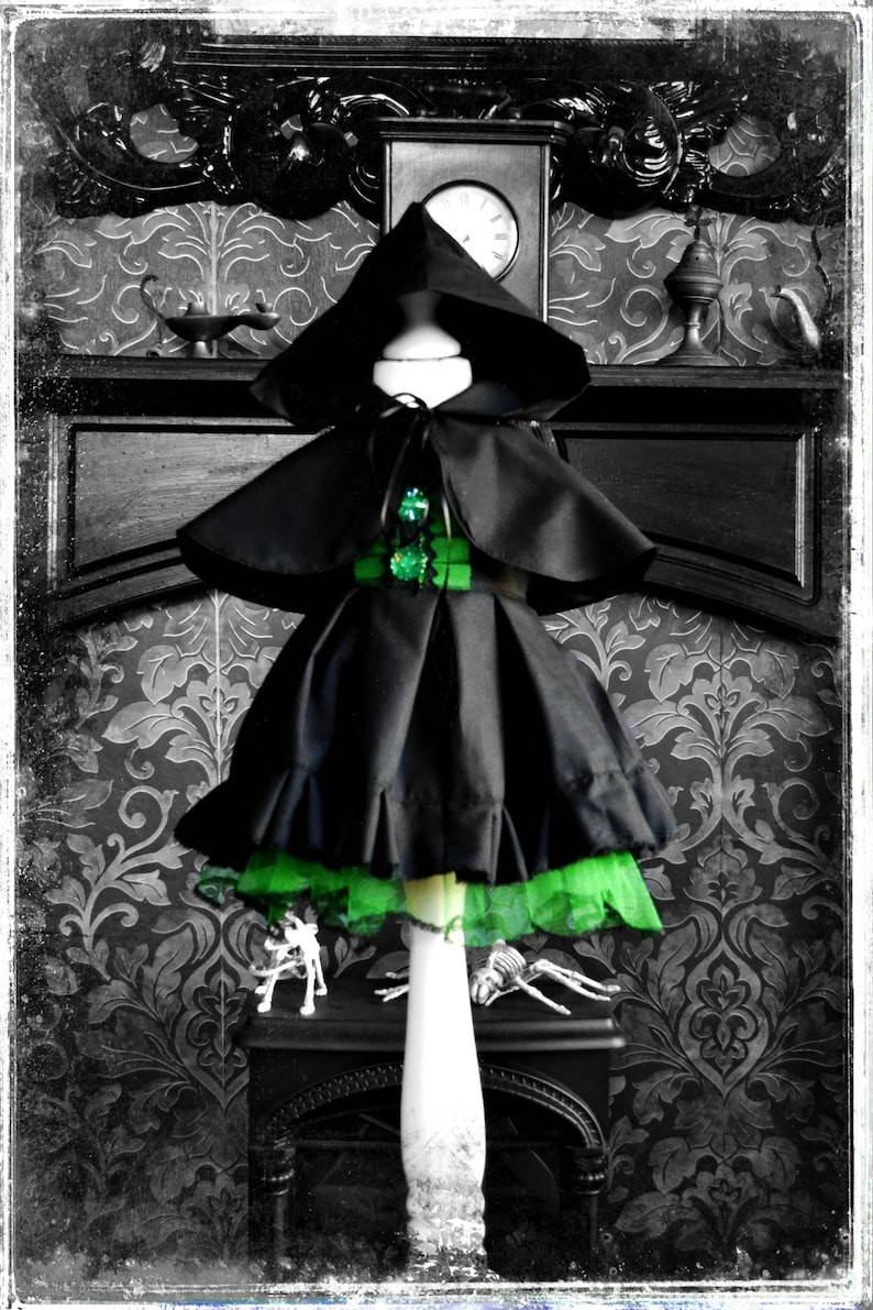 Bespoke Cute /& Spooky Little Wizard of Oz Inspired Gothic Witch Dress and Cape for Little Cosplay Creepy Goths