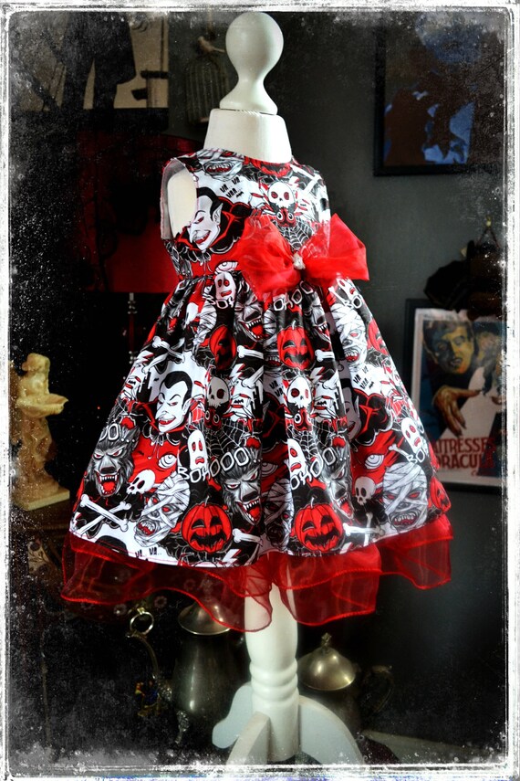 Bespoke Cute and Spooky Little Vampire Party Dress for Age Newborn