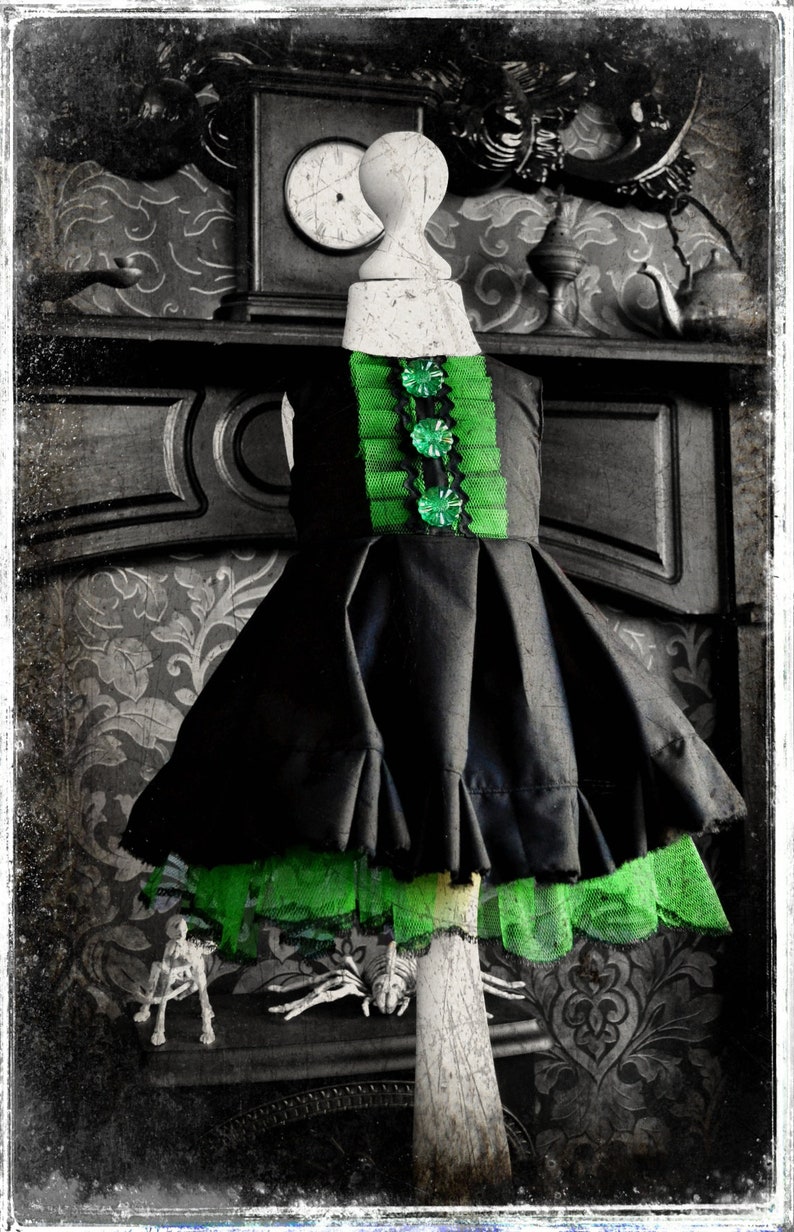 Bespoke Cute /& Spooky Little Wizard of Oz Inspired Gothic Witch Dress and Cape for Little Cosplay Creepy Goths