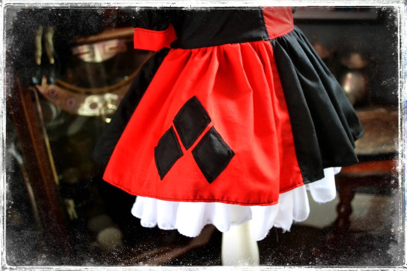 DC Comics Classic Harley Quinn Red and Black Halloween Party Cosplay Costume Dress by House of Goth Adult Sizes Also!