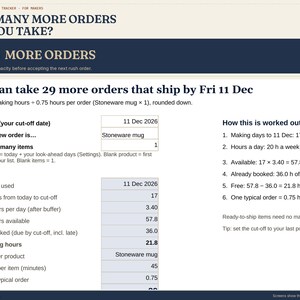 Kalkylblad för handgjord orderuppföljning | Produktions- och kapacitetsplanerare för tillverkare