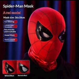 Spider-Man-mask med rörliga ögon och fjärrkontrollring – röd blinkande elektrisk mask, superhjälte-cosplay för vuxna och barn, Halloween