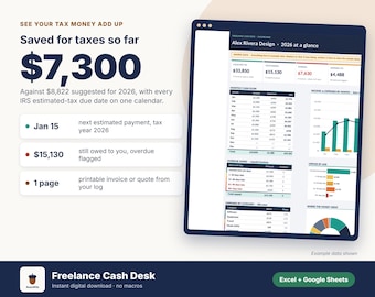 Foglio di calcolo per il monitoraggio delle fatture dei freelance, modello di fattura, calendario trimestrale delle imposte stimate, strumento di monitoraggio delle spese, Excel e Fogli Google