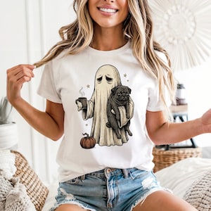 Grumpy Ghost Pug Shirt, Funny Halloween Coffee Tee, Spooky Dog Lover Shirt, Ghost Dog Graphic Tee, Comfort Colors