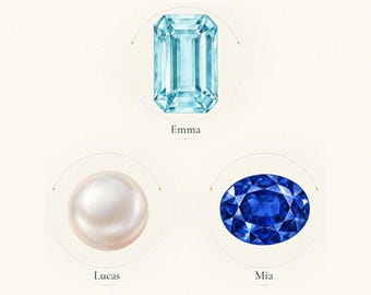 Personalized Birthstone Family Print, Custom Gemstone 8x10 Digital Art, Gift for Mom