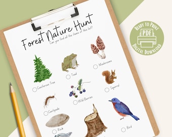 Natuurstudie Bosspeurtocht voor kinderen, Natuurspeurtocht, Afdrukbare PDF, Natuurstudie, Instant Download