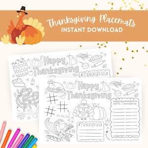 Printable Thanksgiving Placemats, Kid&#39;s Thanksgiving Placemat, Thanksgiving Activities for Kids, Coloring