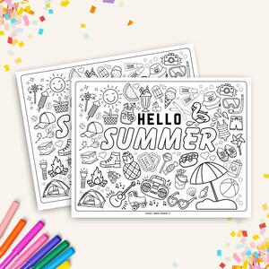 Summer Fun Coloring Page, Summer Bucket List Activities Coloring Sheet Printable for Kids PDF Digital Download