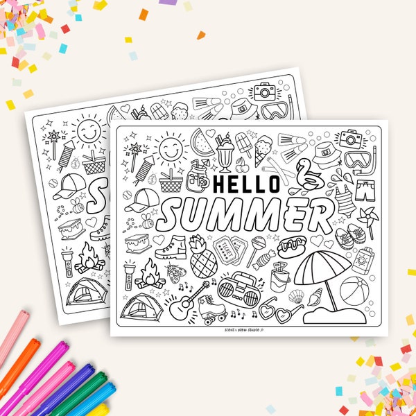 Summer Fun Coloring Page, Summer Bucket List Activities Coloring Sheet Printable for Kids PDF Digital Download