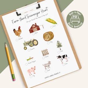 Farm Scavenger Hunt, Farm Theme Birthday Party Activity, Farm Animal Unit Study for Homeschool Preschool