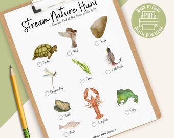 Pond Nature Scavenger Hunt For Kids, Nature Study, Printable PDF Instant Download
