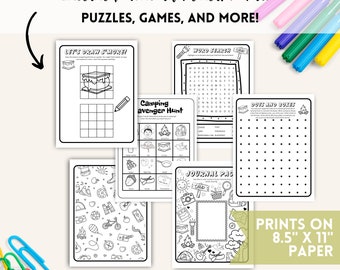 Camping Activities for kids Coloring Pages Puzzles & Games Printable PDF Instant Download