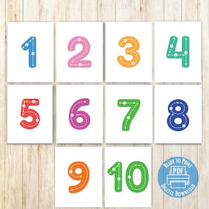 Preschool Number Formation Tracing Cards, Rainbow colors, Instant Download, PDF Printable