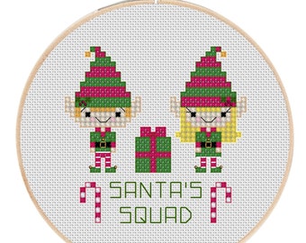 Santa's Squad Christmas Elves Holiday Ornament Cross Stitch PDF Pattern