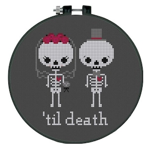 Til Death Skeleton Couple Bride and Groom Halloween Day of the Dead Wedding Cross Stitch PDF Pattern