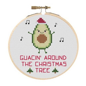 Avocado Guacin' Around the Christmas Tree Holiday Ornament Cross Stitch PDF Pattern