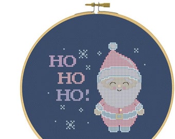 Pastel Santa Claus Ho Ho Ho Christmas Holiday Cross Stitch PDF Pattern