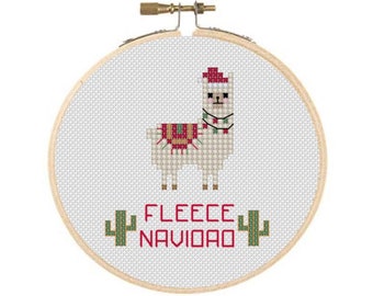 Llama Alpaca and Cacti Fleece Navidad Christmas Holiday Ornament Cross Stitch PDF Pattern