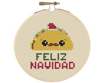 Feliz Navidad Santa Taco Christmas Holiday Ornament Cross Stitch PDF Pattern