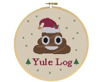 Yule Log Poop with Santa Hat Christmas Holiday Cross Stitch PDF Pattern
