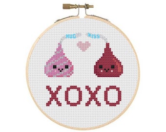 Chocolate Hugs and Kisses XOXO Couple Love Valentine's Day Cross Stitch PDF Pattern