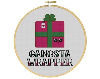 Gangsta Wrapper Christmas Present Holiday Gift Cross Stitch PDF Pattern