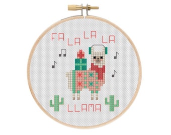 Fa La La La Llama Alpaca and Cacti Christmas Holiday Ornament Cross Stitch PDF Pattern