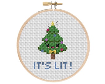 It's Lit Christmas Tree Holiday Ornament Cross Stitch PDF Pattern