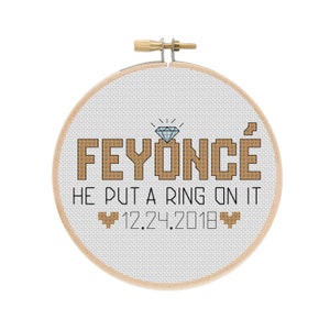 Feyonce with Customizable Engagement Date Cross Stitch Ornament or Wall Hanging PDF Pattern