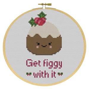 Figgy Plum Pudding with Holly Christmas Holiday Cross Stitch PDF Pattern
