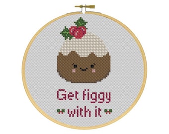 Figgy Plum Pudding with Holly Christmas Holiday Cross Stitch PDF Pattern