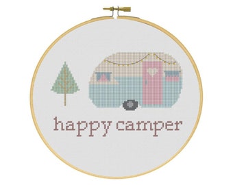 Happy Camper Retro Vintage Camper Cross Stitch PDF Pattern