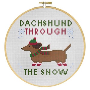 Dachshund Through the Snow Winter Holiday Christmas Cross Stitch PDF Pattern