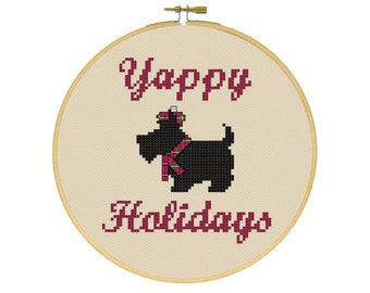 Yappy Holidays Scottie Dog Christmas Cross Stitch PDF Pattern