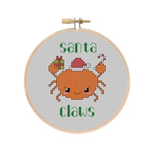 Christmas Ornament Santa Claws Crab Cute Funny Pun Holiday Cross Stitch PDF Pattern