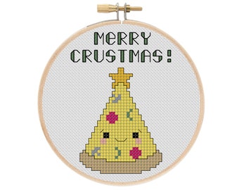 Merry Crustmas Pizza Julgransdekoration Korsstygn PDF-mönster