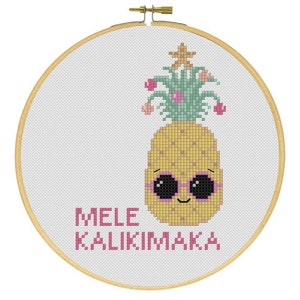 Mele Kalikimaka Merry Christmas Tree Pineapple Tropical Hawaiian Holiday Cross Stitch PDF Pattern